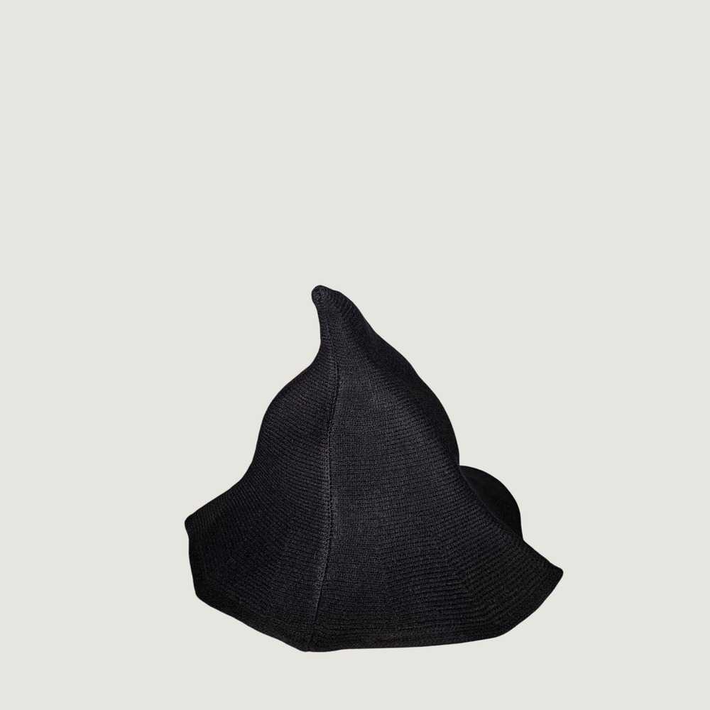 Black Knit Witch Hat Adult Wide Brim Pointed Foldable Halloween Whimsigoth 1PC